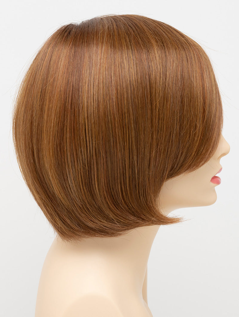 profile side of a short Kinner Beauty Wigs wig for woman on mannequin head
