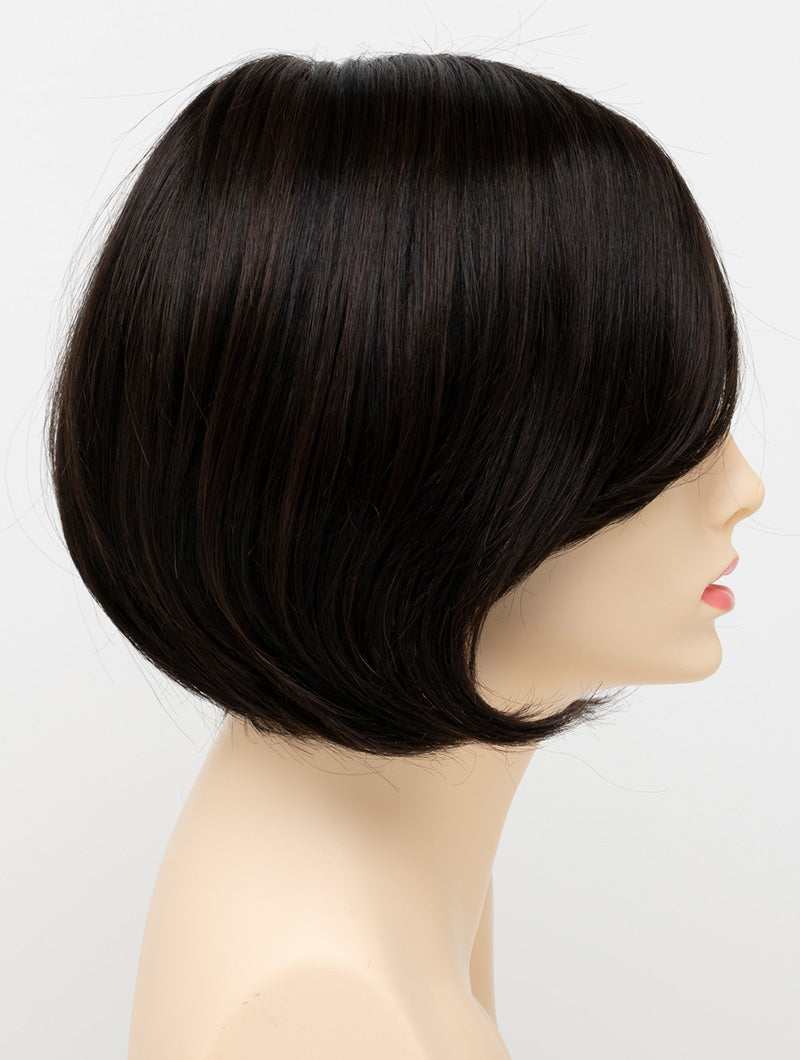 profile side of a short Kinner Beauty Wigs wig for woman on mannequin head
