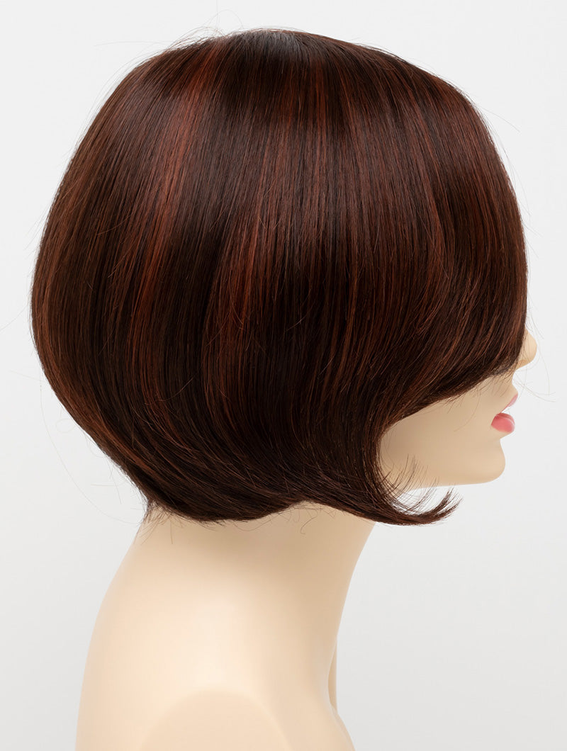 profile side of a short Kinner Beauty Wigs wig for woman on mannequin head