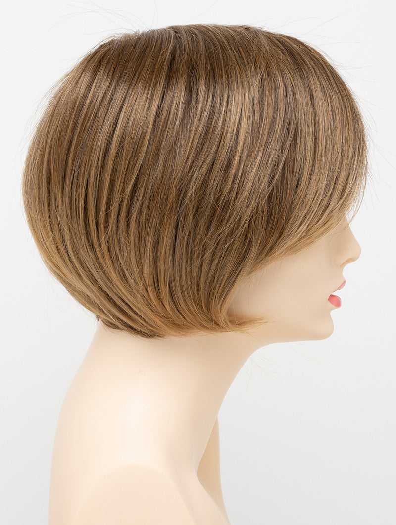profile side of a short Kinner Beauty Wigs wig for woman on mannequin head