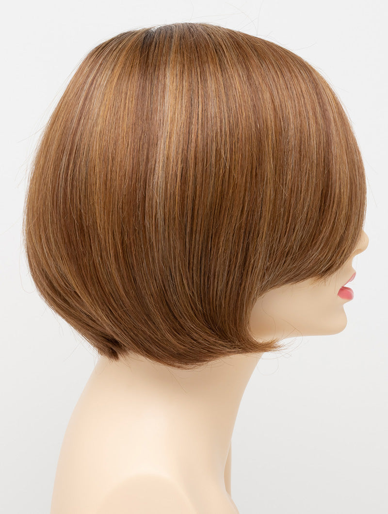 profile side of a short Kinner Beauty Wigs wig for woman on mannequin head