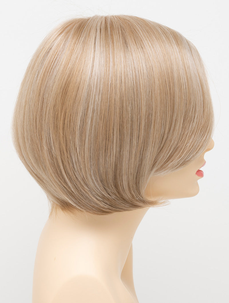 profile side of a short Kinner Beauty Wigs wig for woman on mannequin head