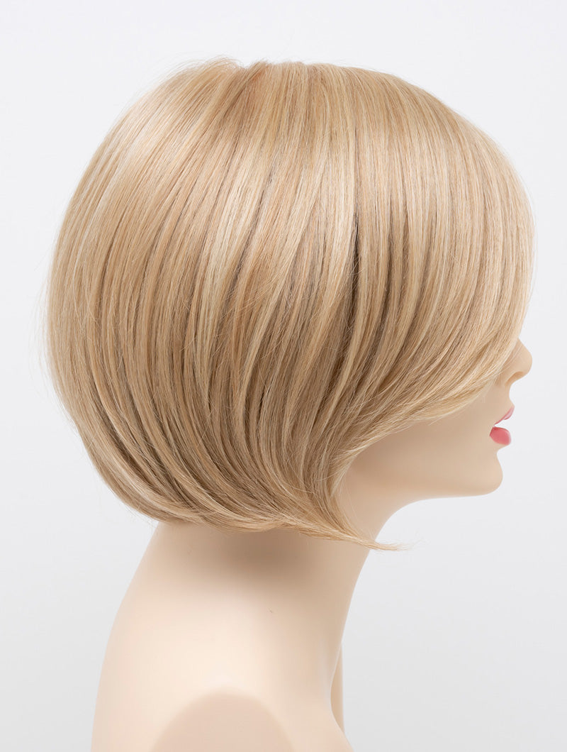 profile side of a short Kinner Beauty Wigs wig for woman on mannequin head