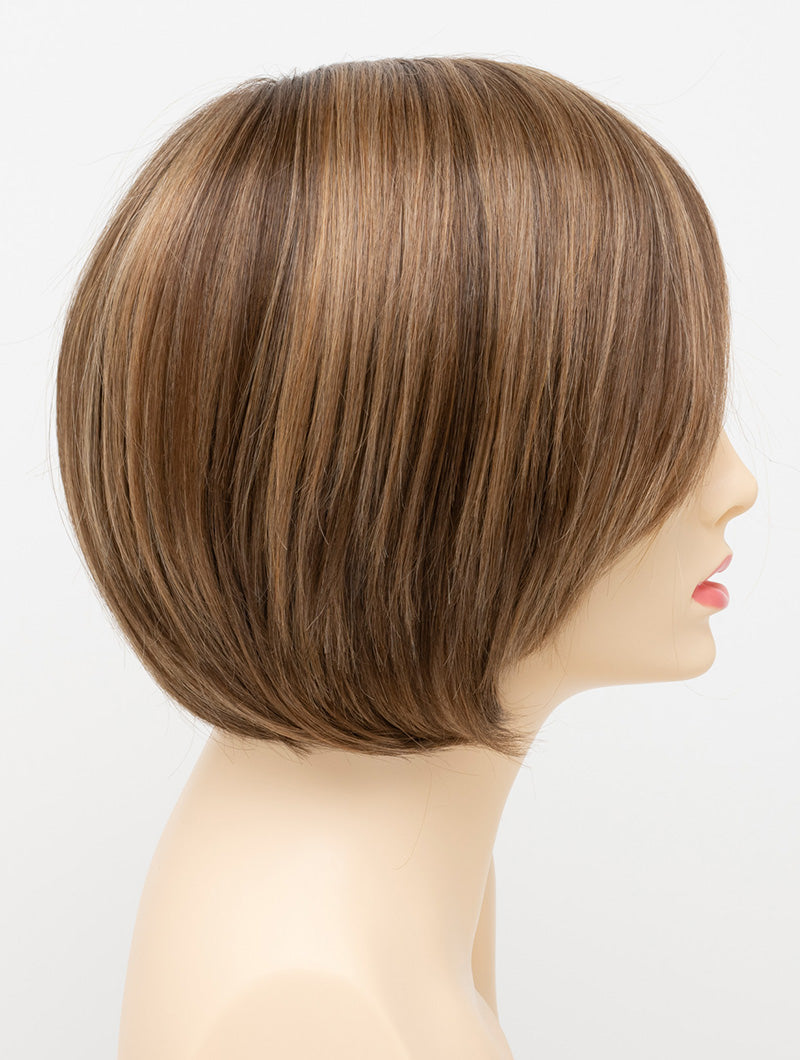 profile side of a short Kinner Beauty Wigs wig for woman on mannequin head