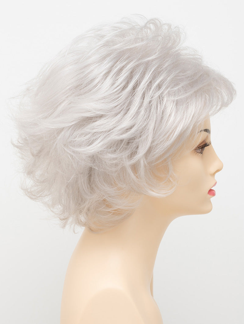 profile side of a short Kinner Beauty Wigs wig for woman on mannequin head