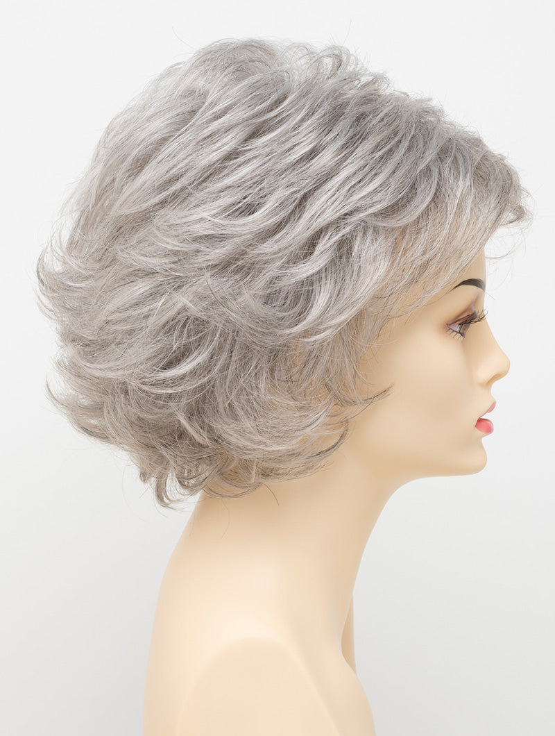 profile side of a short Kinner Beauty Wigs wig for woman on mannequin head