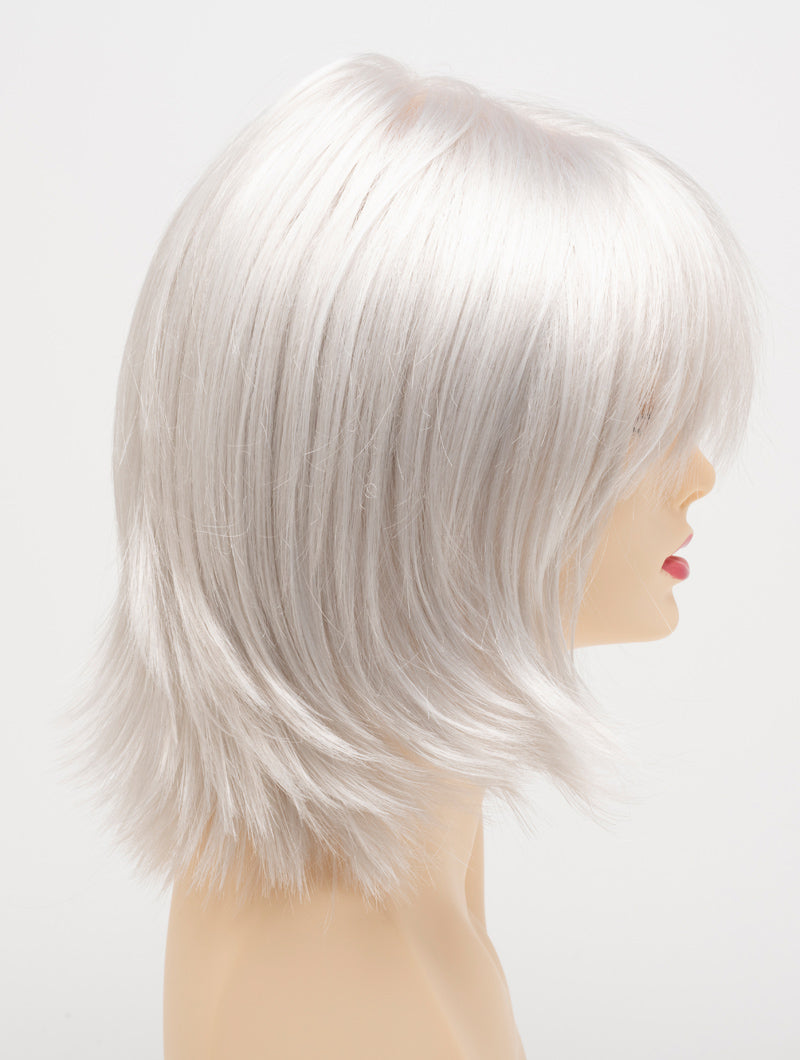 profile side of a medium Kinner Beauty Wigs wig for woman on mannequin head