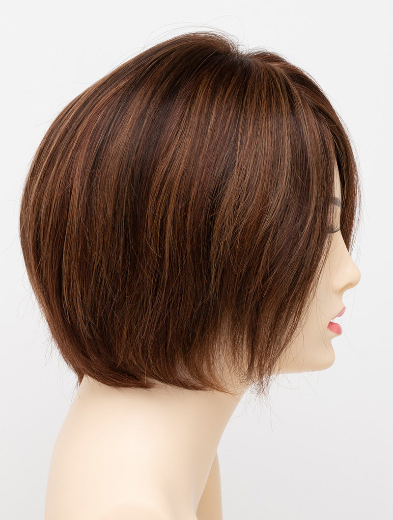 profile side of a short Kinner Beauty Wigs wig for woman on mannequin head