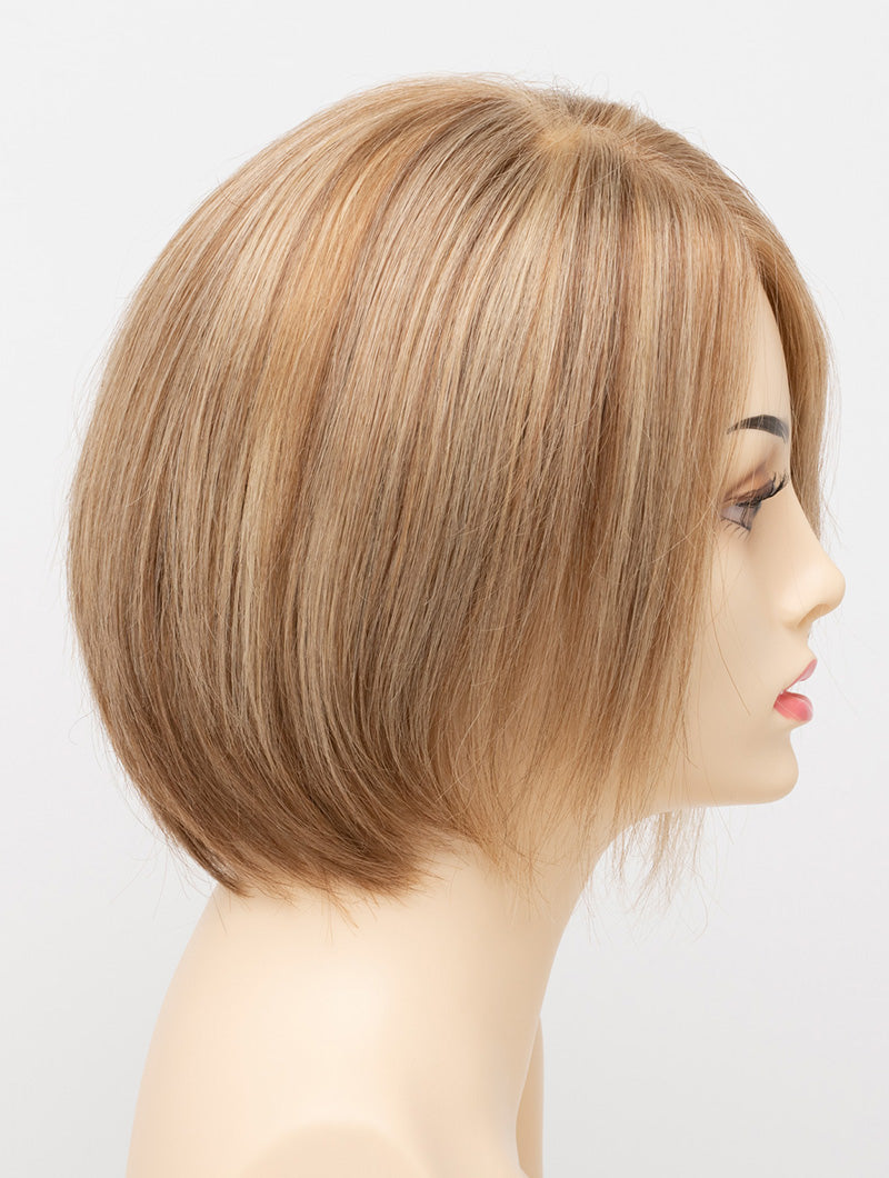 profile side of a short Kinner Beauty Wigs wig for woman on mannequin head