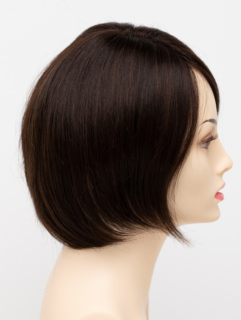 profile side of a short Kinner Beauty Wigs wig for woman on mannequin head