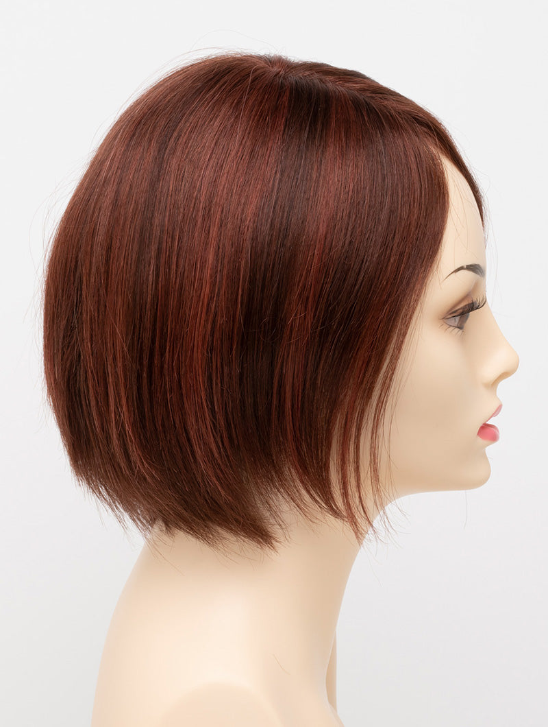 profile side of a short Kinner Beauty Wigs wig for woman on mannequin head