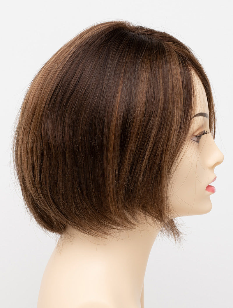 profile side of a short Kinner Beauty Wigs wig for woman on mannequin head