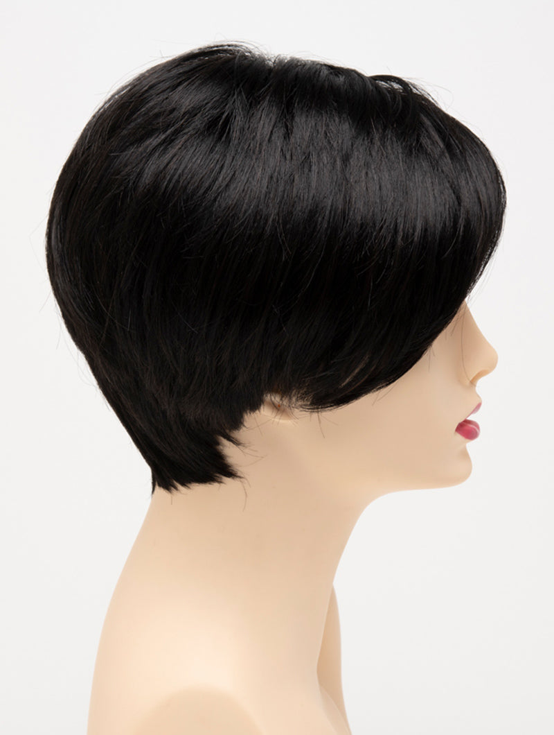 profile side of a short Kinner Beauty Wigs wig for woman on mannequin head