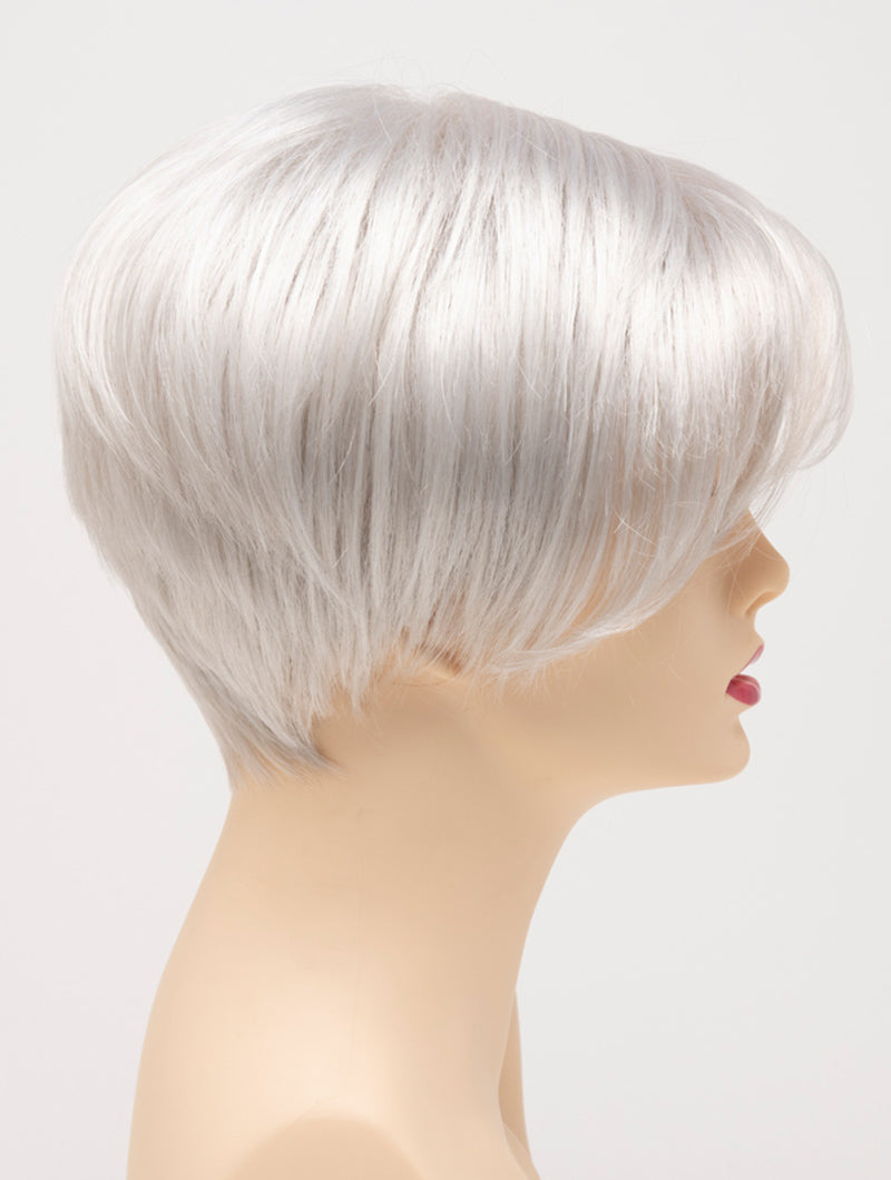 profile side of a short Kinner Beauty Wigs wig for woman on mannequin head