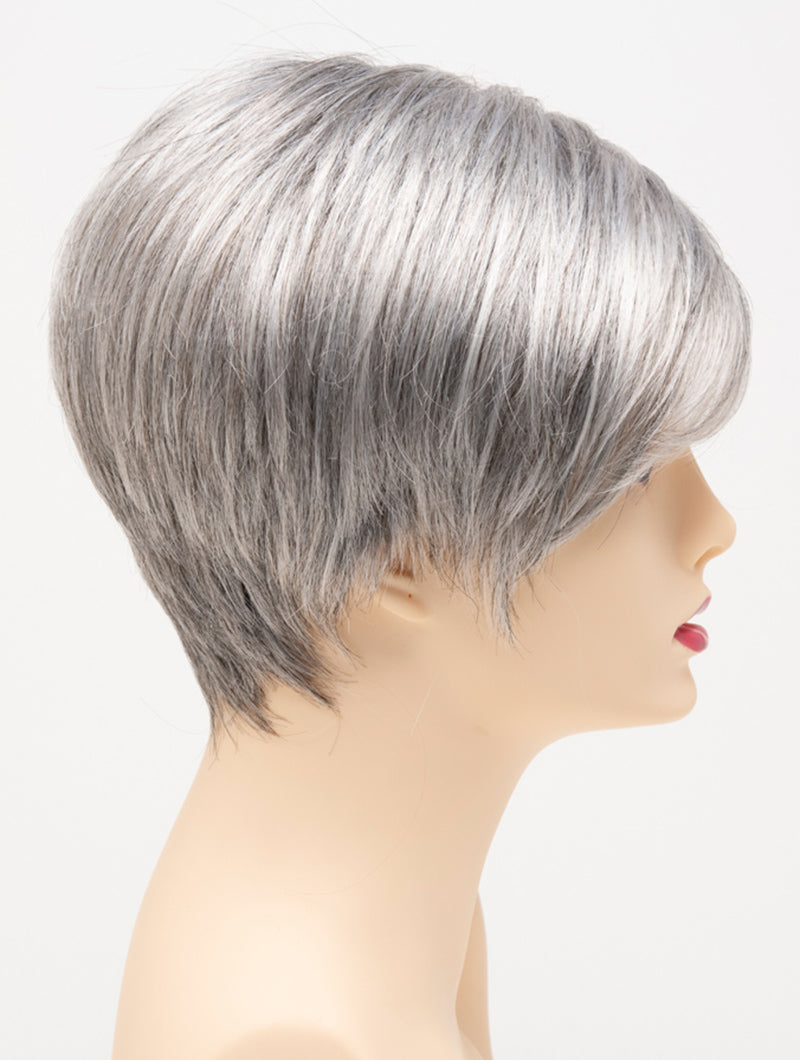 profile side of a short Kinner Beauty Wigs wig for woman on mannequin head