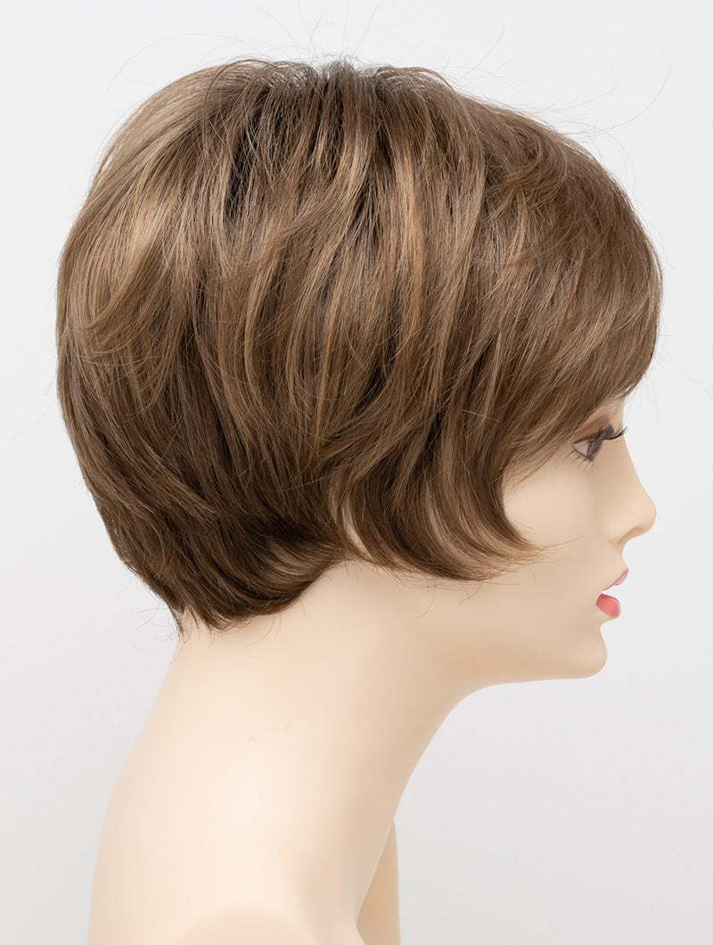 profile side of a short Kinner Beauty Wigs wig for woman on mannequin head