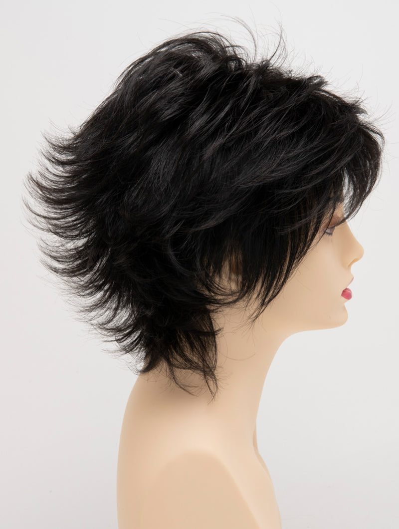 profile side of a short Kinner Beauty Wigs wig for woman on mannequin head