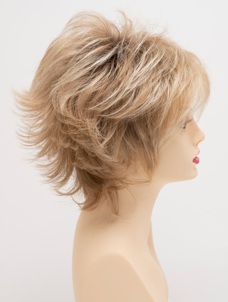 profile side of a short Kinner Beauty Wigs wig for woman on mannequin head