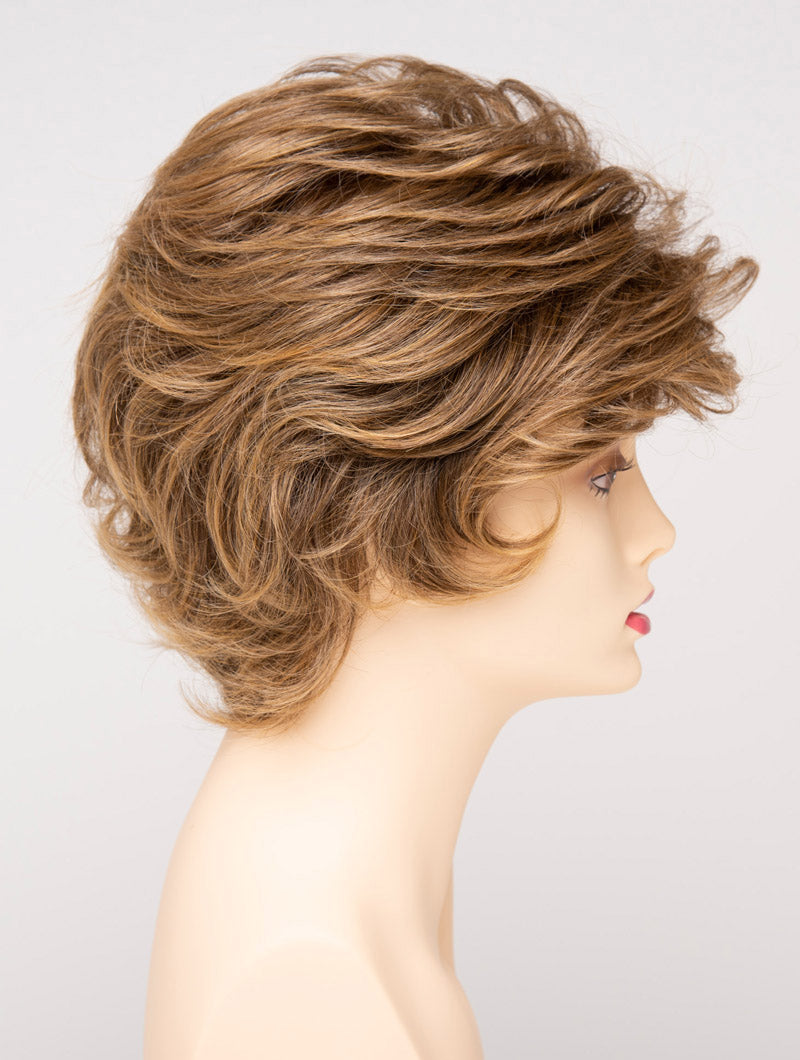 profile side of a short Kinner Beauty Wigs wig for woman on mannequin head