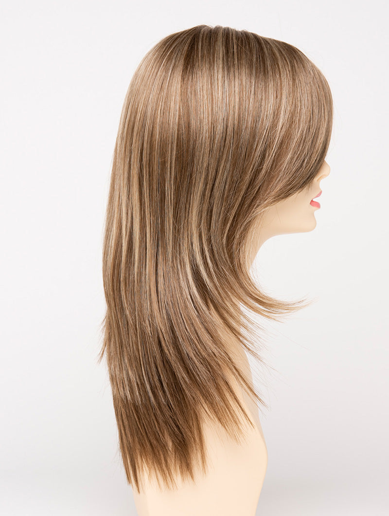 profile side of a long Kinner Beauty Wigs wig for woman on mannequin head