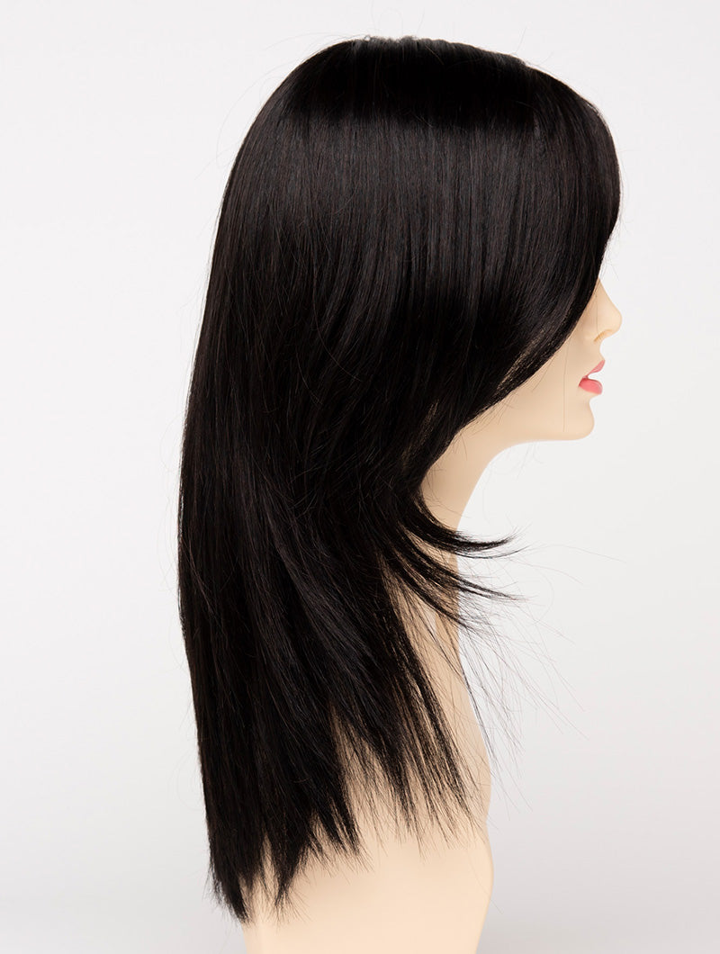 profile side of a long Kinner Beauty Wigs wig for woman on mannequin head