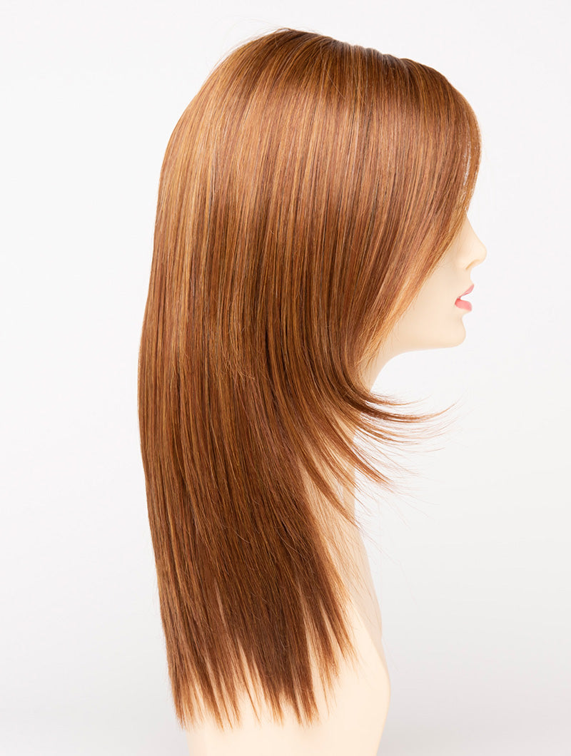 profile side of a long Kinner Beauty Wigs wig for woman on mannequin head