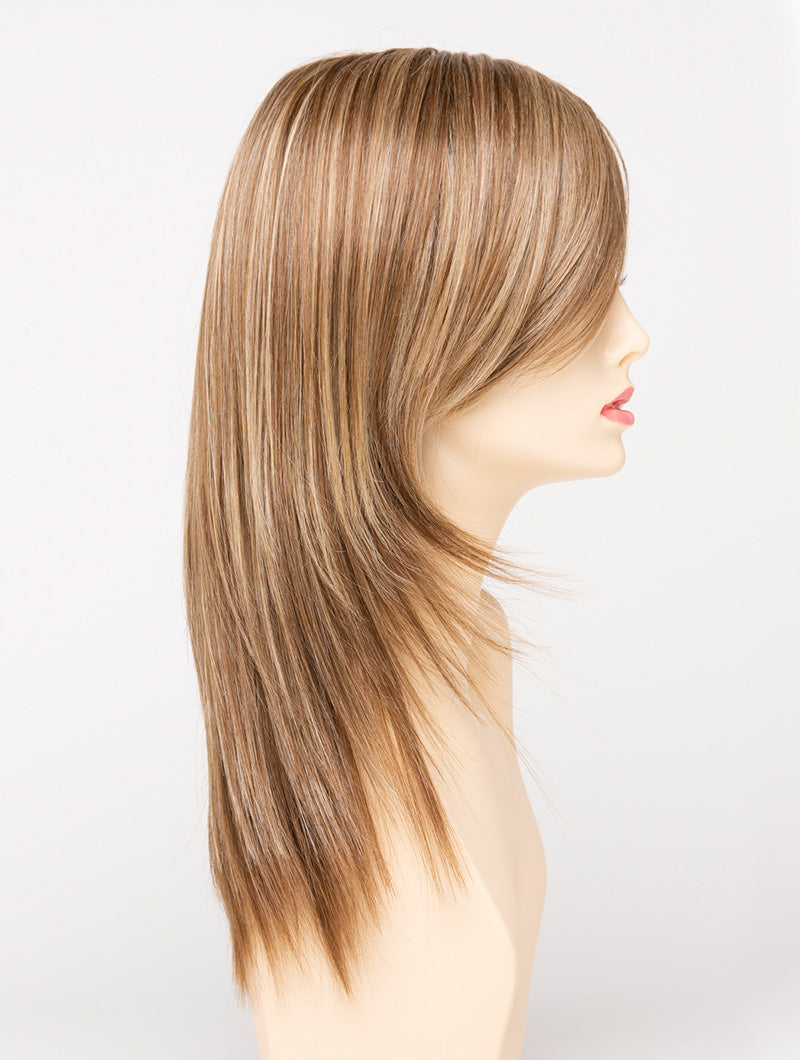 profile side of a long Kinner Beauty Wigs wig for woman on mannequin head