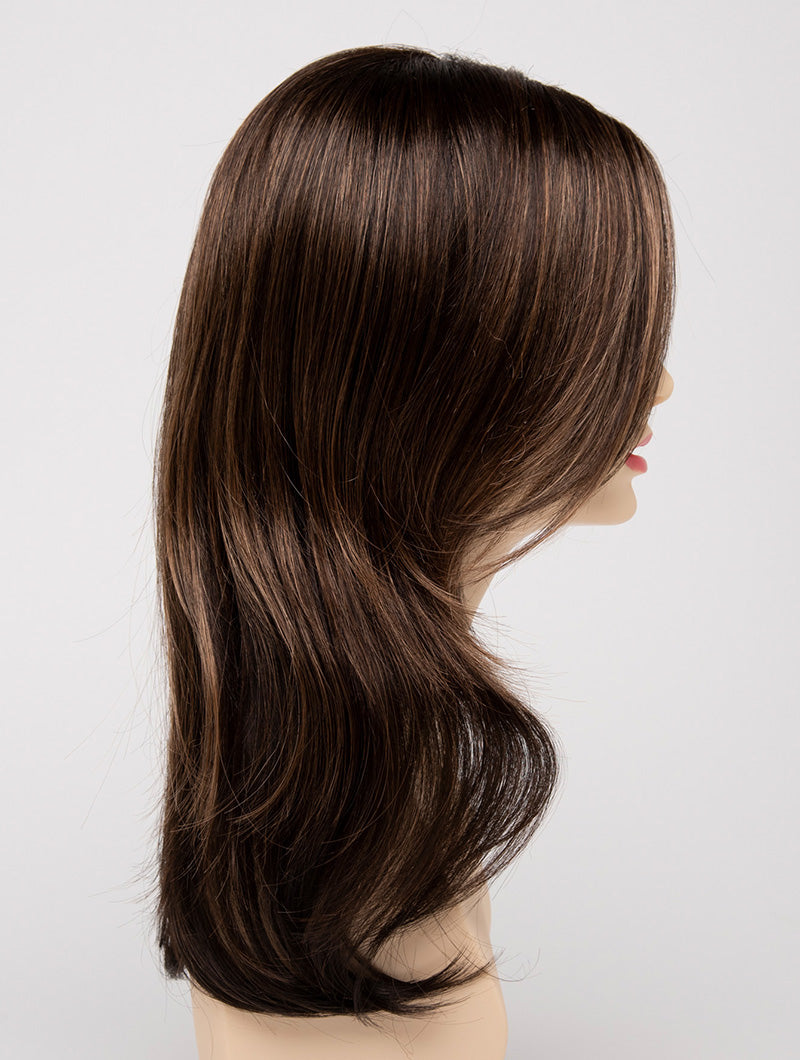 profile side of a long Kinner Beauty Wigs wig for woman on mannequin head