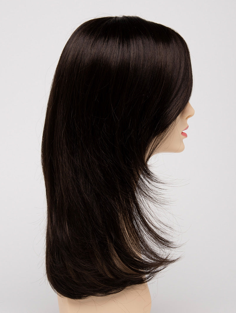 profile side of a long Kinner Beauty Wigs wig for woman on mannequin head