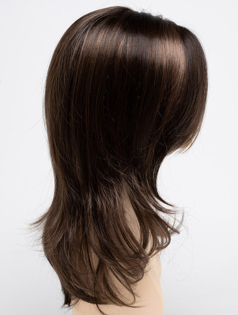 profile side of a long Kinner Beauty Wigs wig for woman on mannequin head