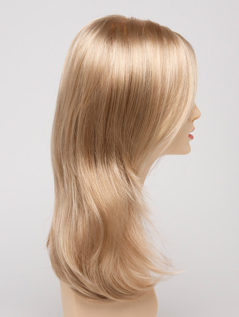 profile side of a long Kinner Beauty Wigs wig for woman on mannequin head