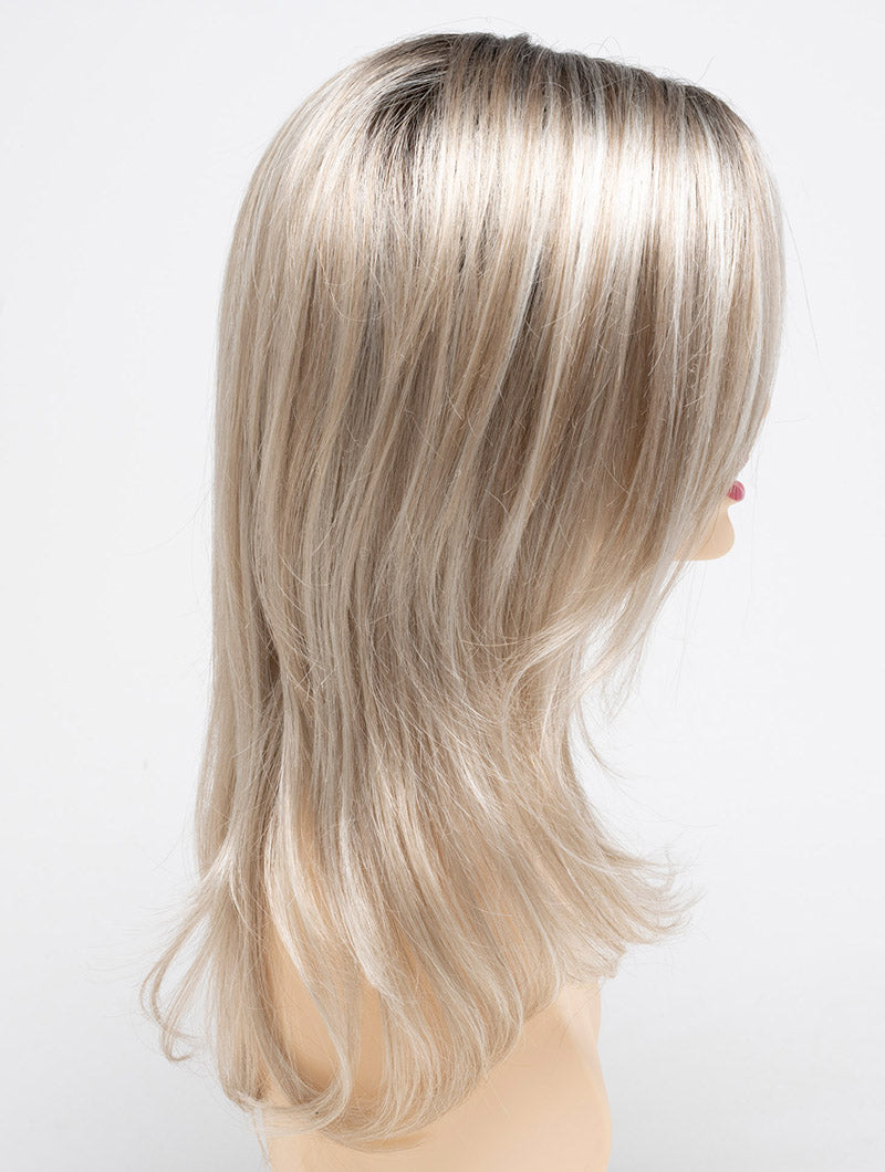 profile side of a long Kinner Beauty Wigs wig for woman on mannequin head