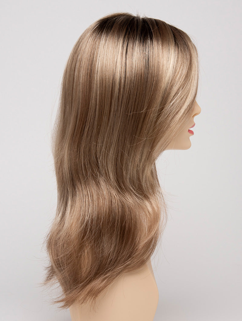 profile side of a long Kinner Beauty Wigs wig for woman on mannequin head