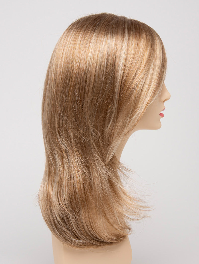 profile side of a long Kinner Beauty Wigs wig for woman on mannequin head