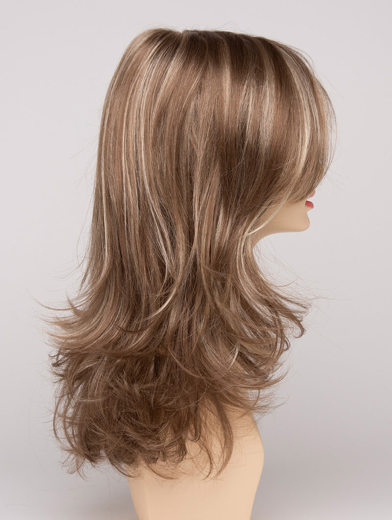 profile side of a long Kinner Beauty Wigs wig for woman on mannequin head