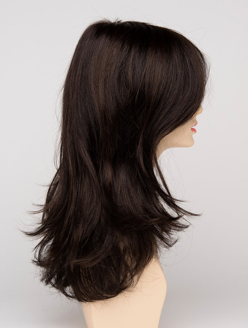profile side of a long Kinner Beauty Wigs wig for woman on mannequin head