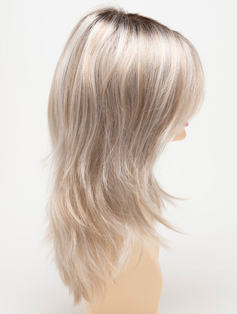 profile side of a long Kinner Beauty Wigs wig for woman on mannequin head