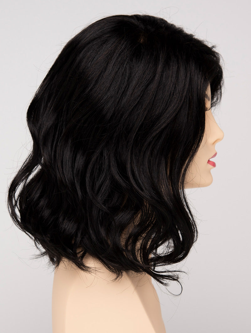 profile side of a medium Kinner Beauty Wigs wig for woman on mannequin head