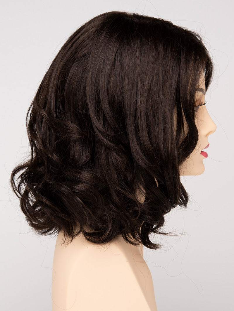 profile side of a medium Kinner Beauty Wigs wig for woman on mannequin head