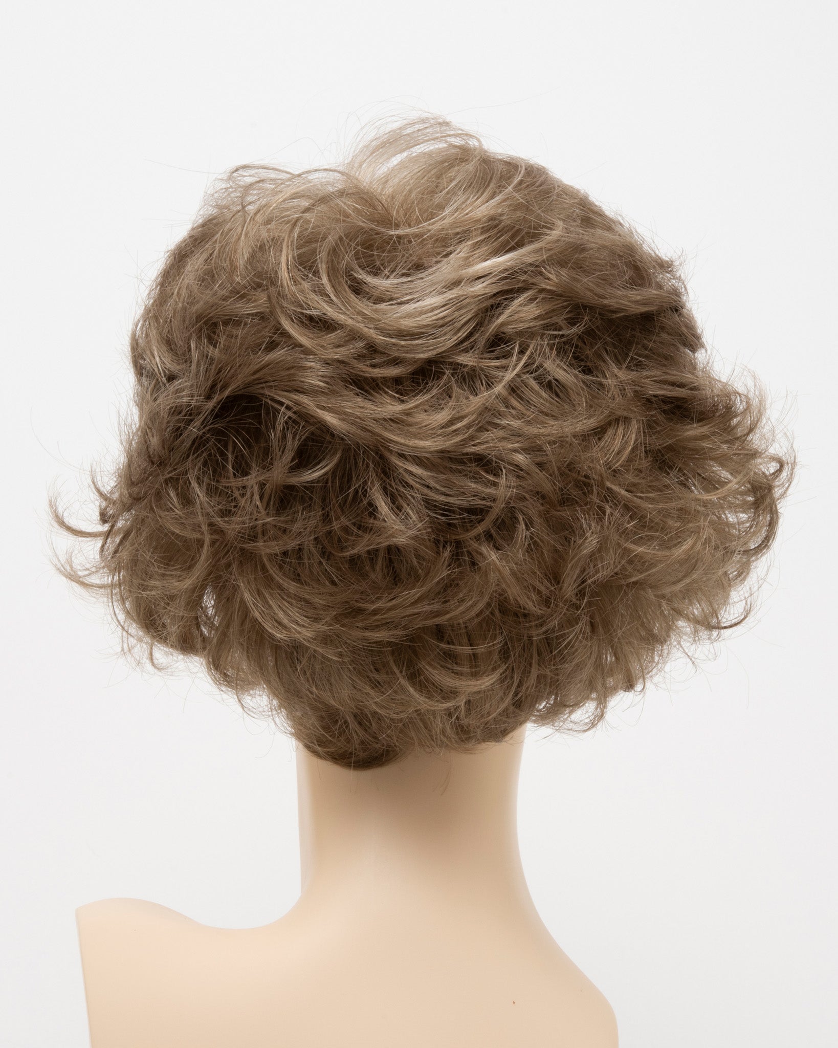 back side of a short Kinner Beauty Wigs wig for woman on mannequin head