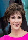 front side of a short Kinner Beauty Wigs wig on woman head