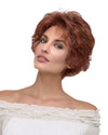 front side of a short Kinner Beauty Wigs wig on woman head