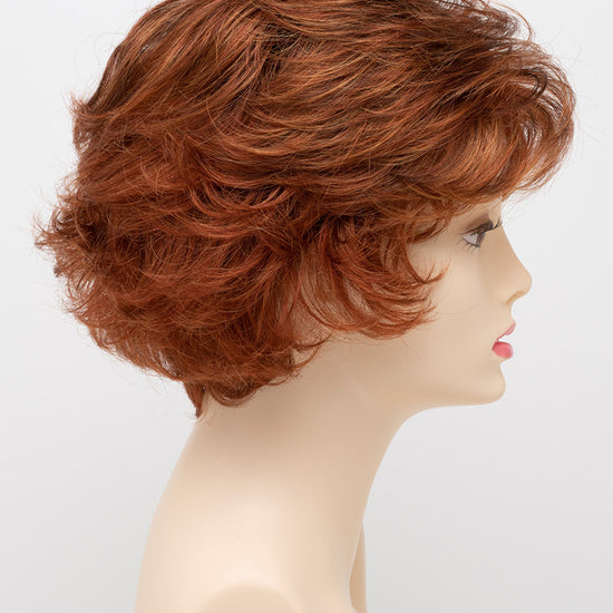 profile side of a short Kinner Beauty Wigs wig for woman on mannequin head