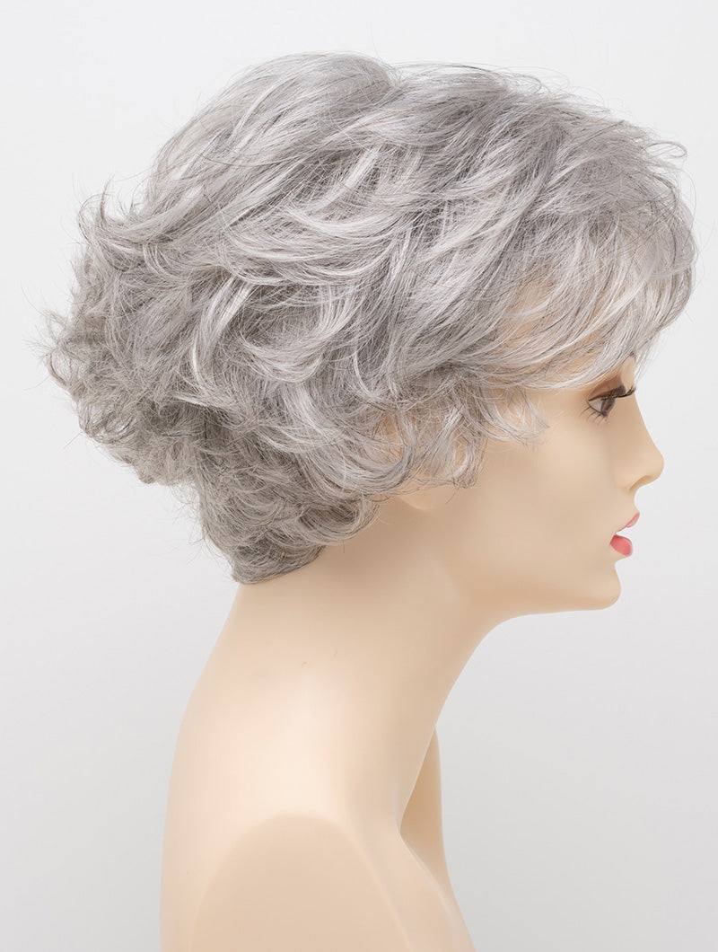 profile side of a short Kinner Beauty Wigs wig for woman on mannequin head