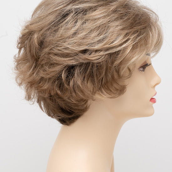 profile side of a short Kinner Beauty Wigs wig for woman on mannequin head