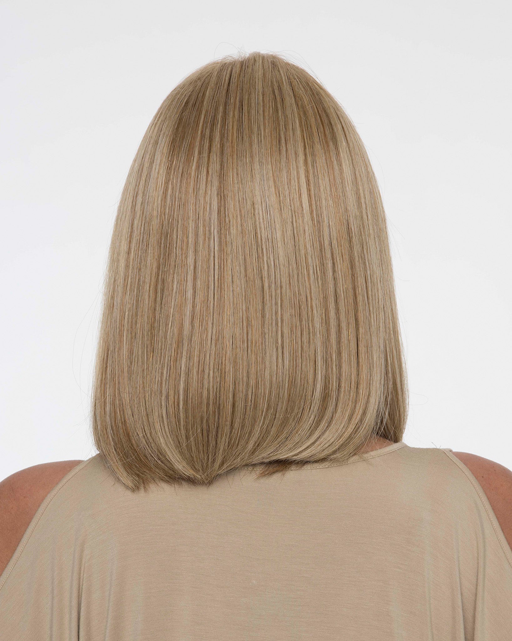 back side of a medium wig on woman head