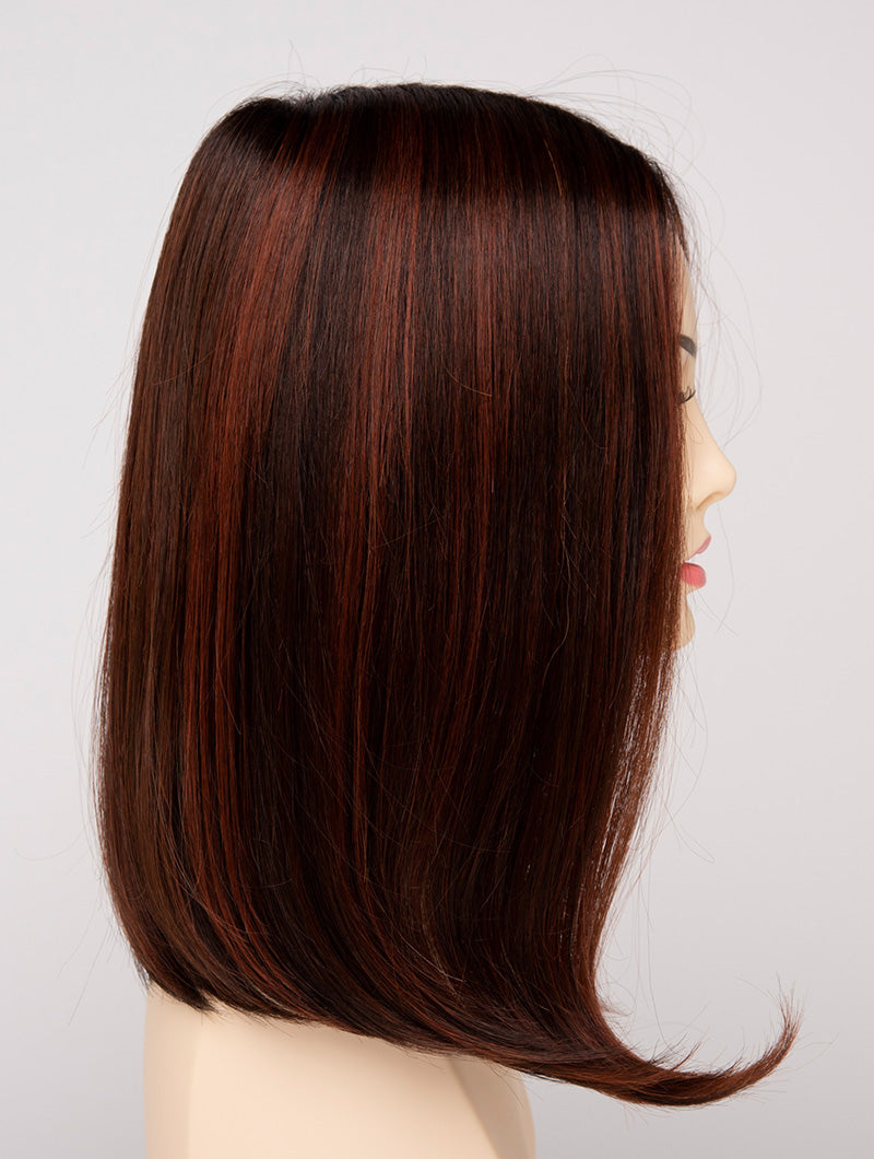 profile side of a medium Kinner Beauty Wigs wig for woman on mannequin head