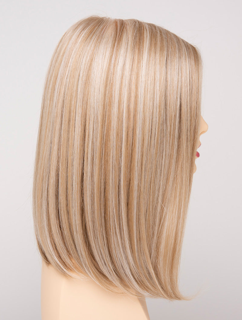 profile side of a medium Kinner Beauty Wigs wig for woman on mannequin head