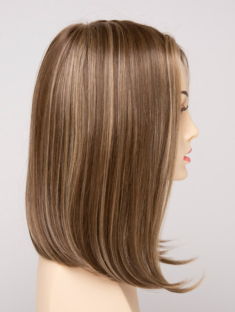 profile side of a medium Kinner Beauty Wigs wig for woman on mannequin head