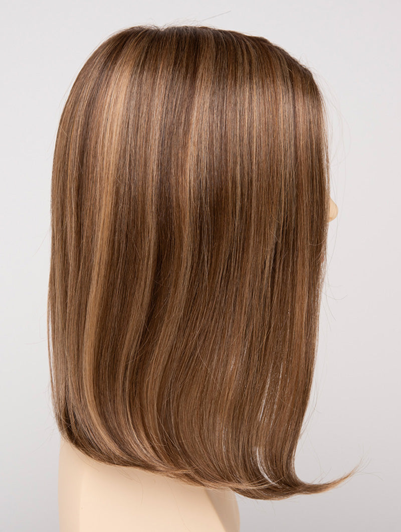 profile side of a medium Kinner Beauty Wigs wig for woman on mannequin head